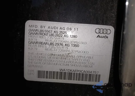 2012 Audi Q5 3.2 Premium Plus z USA, uszkodzony, nr VIN WA1DKAFP0CA004757